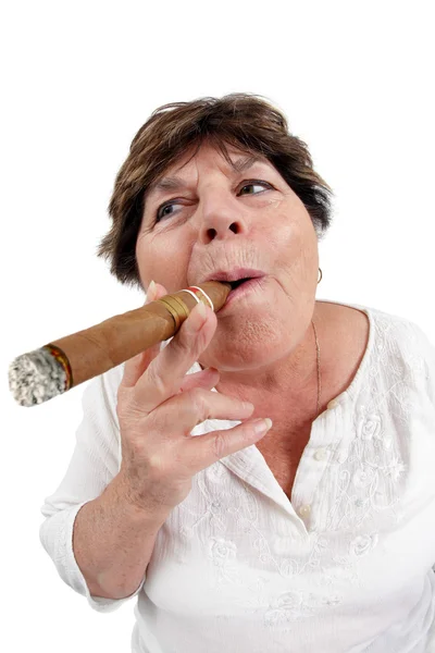 Old woman smoking a cigar — Stock Photo, Image