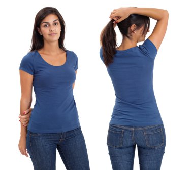 Female wearing blank blue shirt clipart