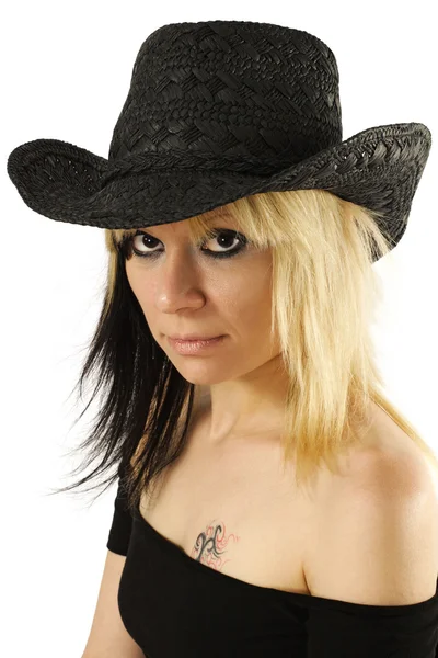 Beautiful blond wearing cowboy hat — Stock Photo, Image