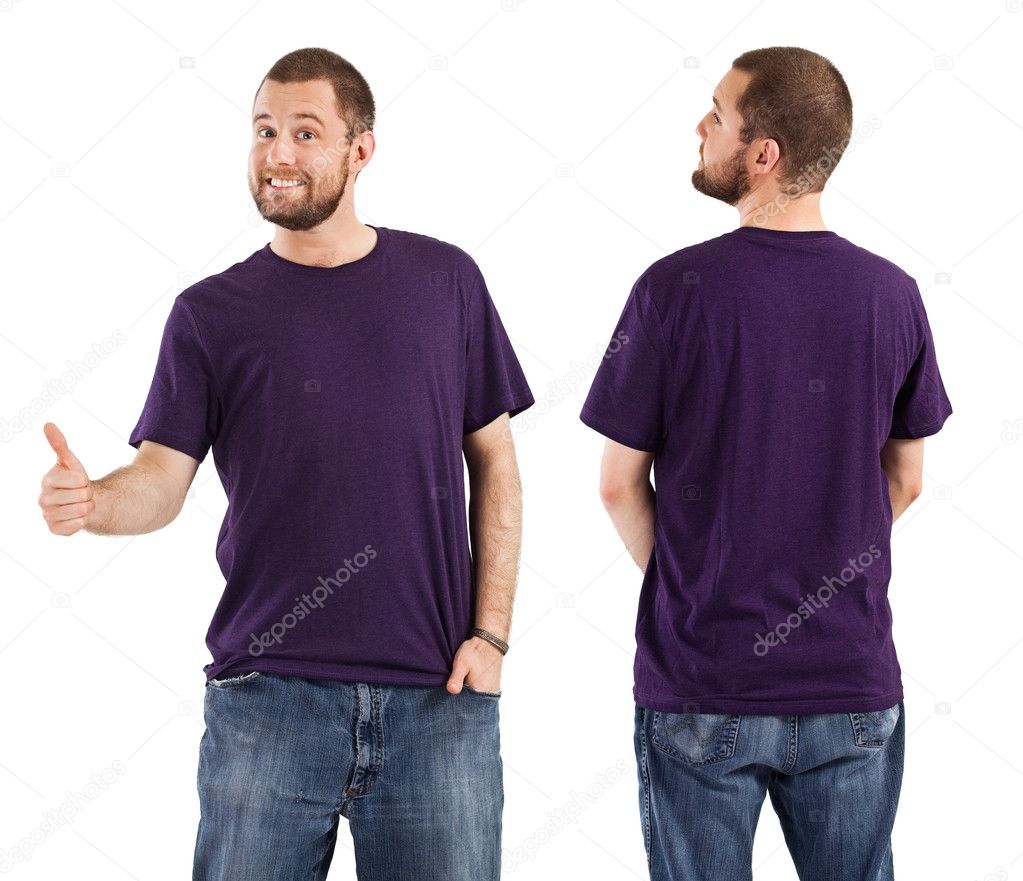 Male posing with blank purple shirt