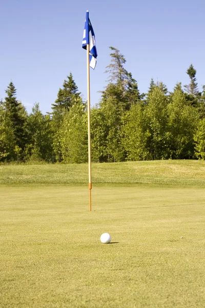 Golfboll och flagga — Stockfoto