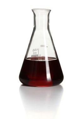 Kırmızı içinde kimyasal Erlenmeyer flask