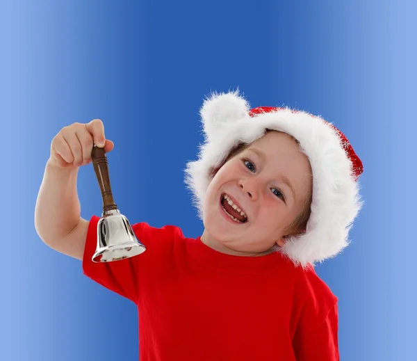 Šťastné dítě vyzváněcí ruční zvonek — Stock fotografie
