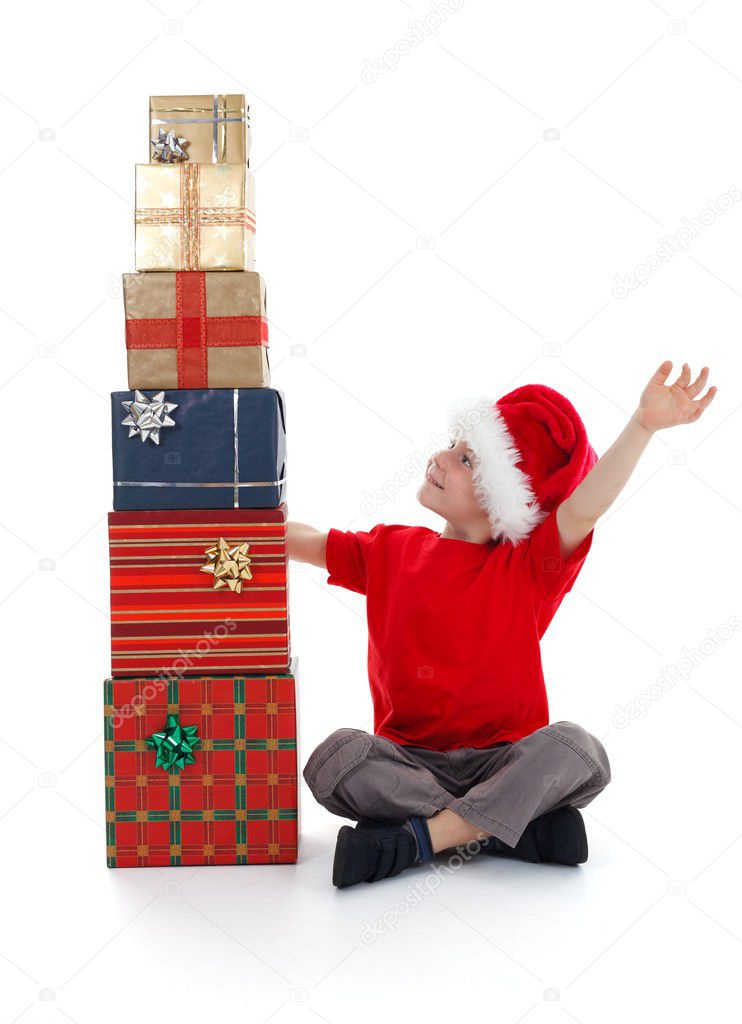 Young child rejoicing over presents