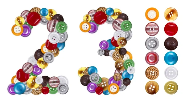 Numery 2 i 3 wykonana odzież przycisków — Zdjęcie stockowe