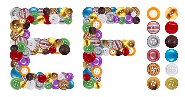 Personagens E e F feitos de botões de roupa — Fotografia de Stock