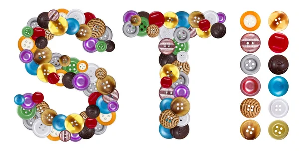 Characters S and T made of clothing buttons — Stock Photo, Image
