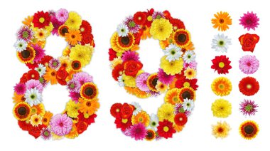 Numbers 8 and 9 made of various flowers clipart