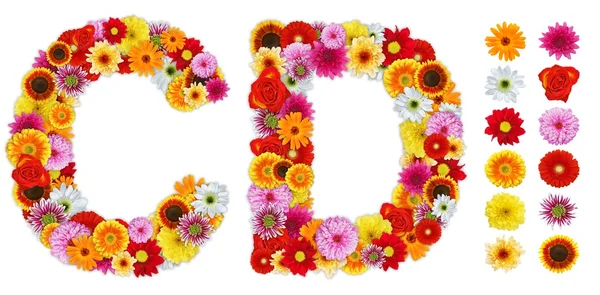 Characters C and D made of various flowers — Stock Photo, Image