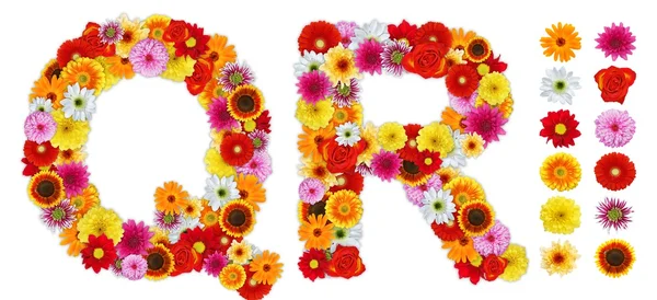 Buchstaben q und r aus verschiedenen Blumen — Stockfoto