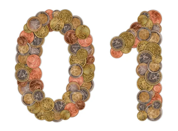 stock image Numbers 0 and 1 made of Euro coins