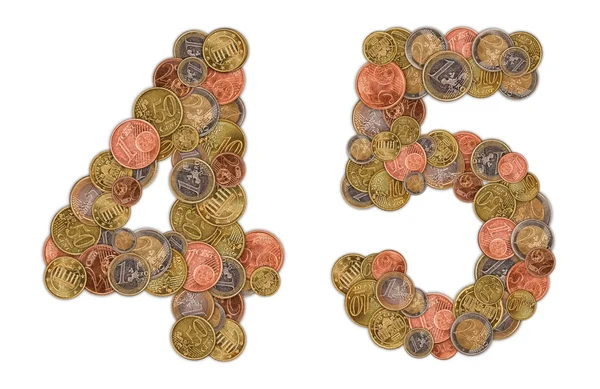 Numbers 4 and 5 made of Euro coins — Stock Photo, Image