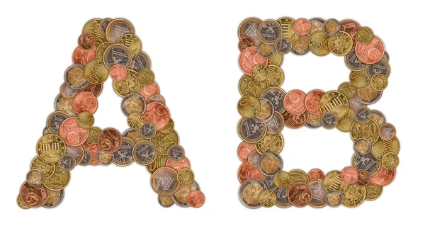 Buchstaben a und b aus Euromünzen — Stockfoto