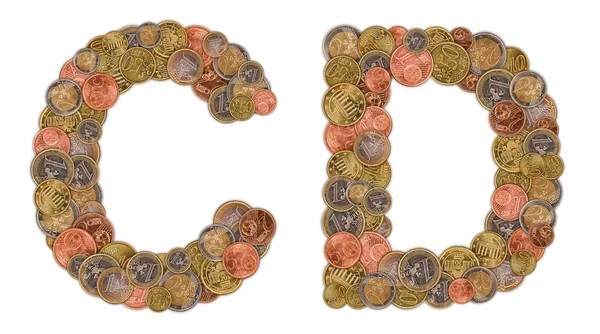 字符 c 和 d 所作的欧元硬币 — 图库照片