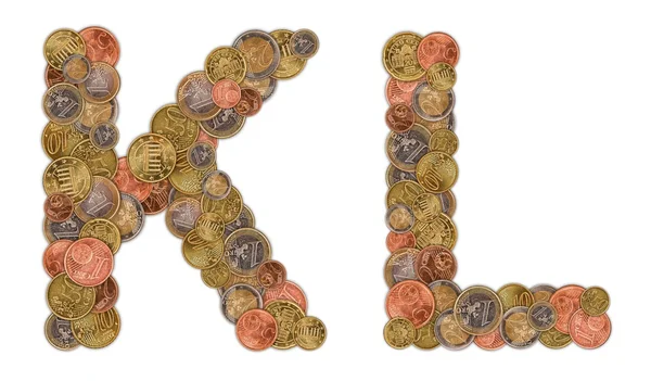 Caractères K et L faits de pièces en euros — Photo