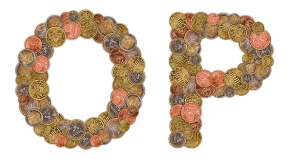 Znaki o i p wykonane z monet euro — Zdjęcie stockowe