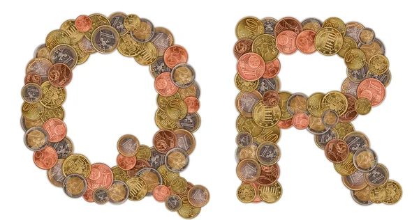字符 q 和 r 所作的欧元硬币 — 图库照片