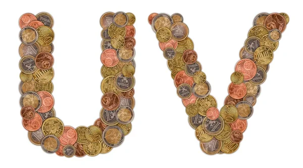 Caractères U et V faits de pièces en euros — Photo