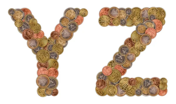 Znaki y i z, wykonane z monet euro — Zdjęcie stockowe