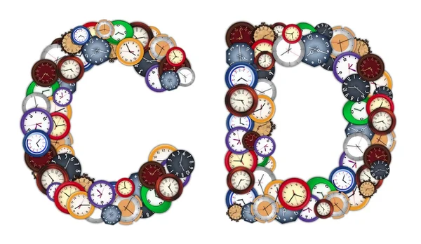 Buchstaben c und d aus verschiedenen Uhren — Stockfoto