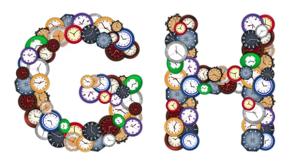 Caractères G et H composés de différentes horloges — Photo