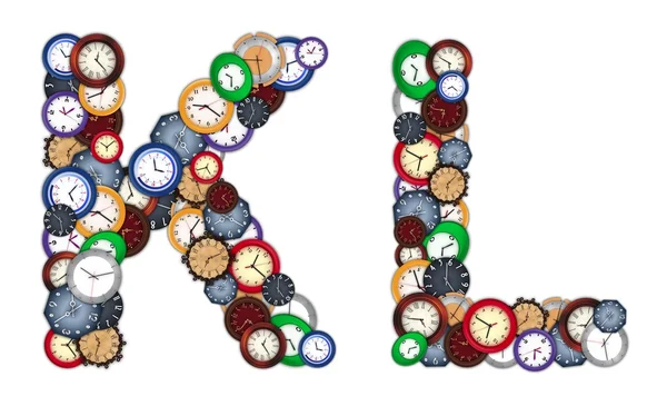 Characters K and L made of various clocks — Stock Photo, Image