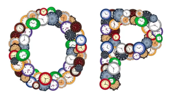 Characters O and P made of various clocks — Stock Photo, Image