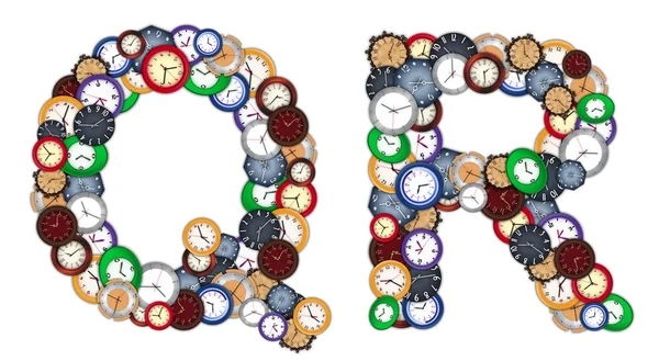 Characters Q and R made of various clocks — Stock Photo, Image