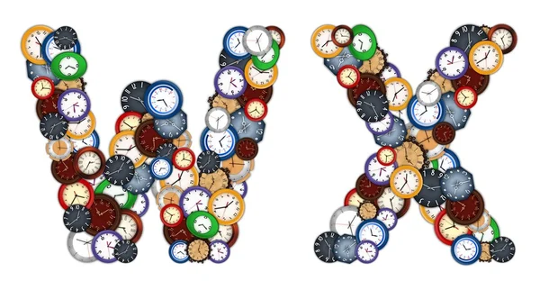 Characters W and X made of various clocks — Stock Photo, Image
