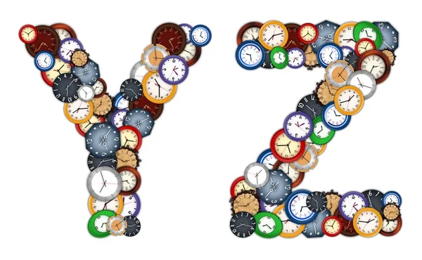 Characters Y and Z made of various clocks — Stock Photo, Image