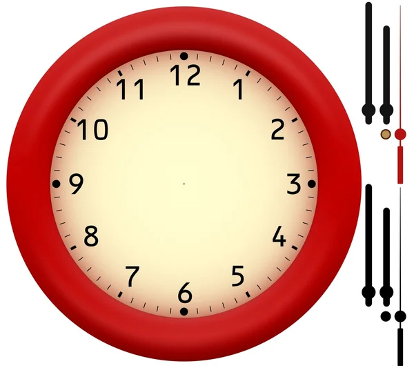 Simple clock with red plastic frame — Stock Photo, Image