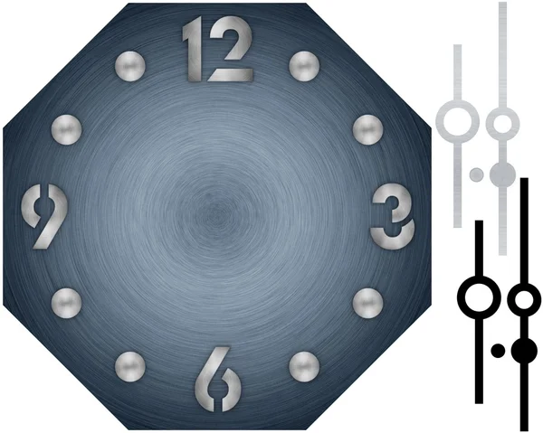 Eenvoudige klok met geborsteld metalen wijzerplaat en getallen — Stockfoto