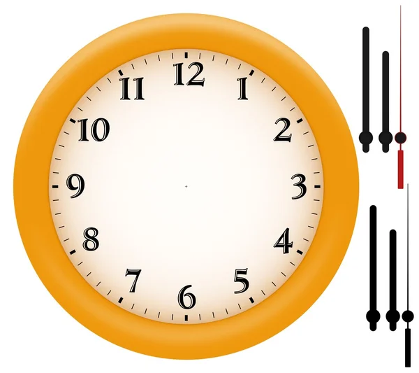 Simple clock with yellow plastic frame — Stock Photo, Image