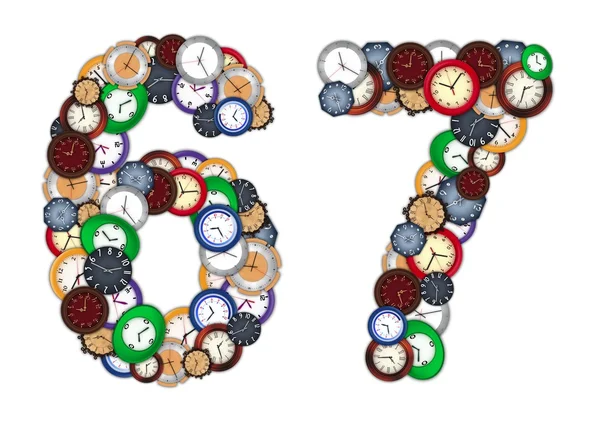 Numéros 6 et 7 composés de différentes horloges — Photo