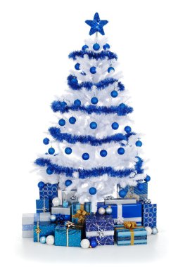 White Cristmas tree with blue decoration clipart