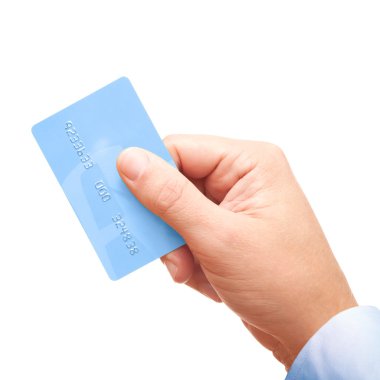 Kredi kartı tutan işadamı el