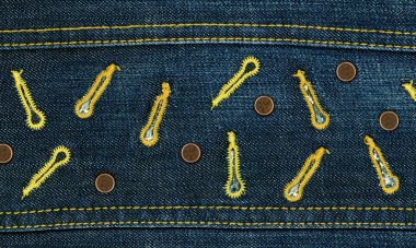 Jeans texture background with metal rivets and buttonholes clipart