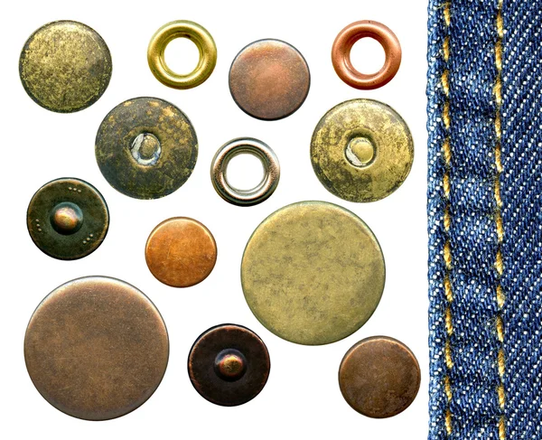Set of various jeans' metal rivets and buttons — Stock Photo, Image