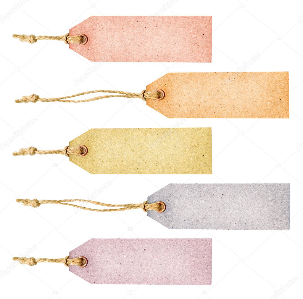 Set of various color grungy aged paper tags as banners