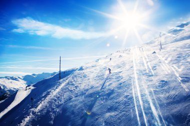 Skiing at sunset