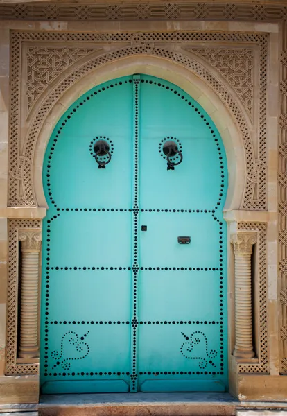 stock image Blue wooden door in arabic style