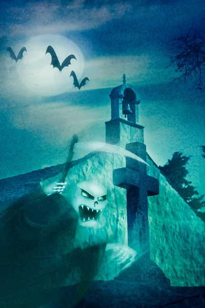Ilustração de Halloween com ceifeiro sombrio — Fotografia de Stock