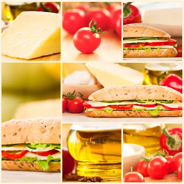 Cheese and vegetables sandwich collage — Stock Photo, Image