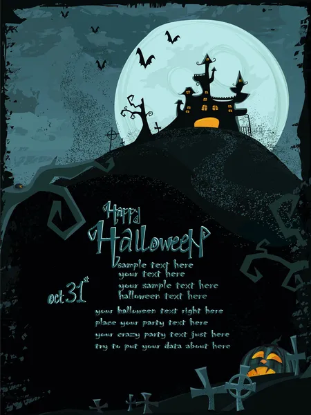 Halloween vector template with haunted castle — Stock Vector