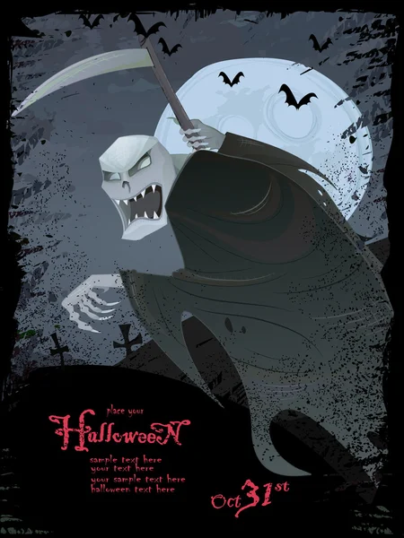Plantilla de Halloween vectorial con Grim Reaper — Vector de stock