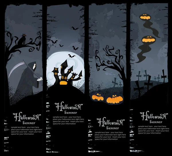 Dört halloween afiş kümesi — Stok Vektör