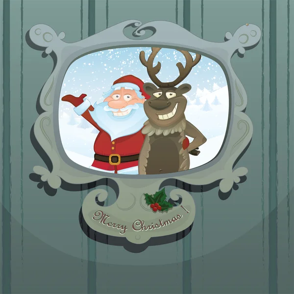 Vector Christmas illustration with Santa and Rudolph — Stock Vector