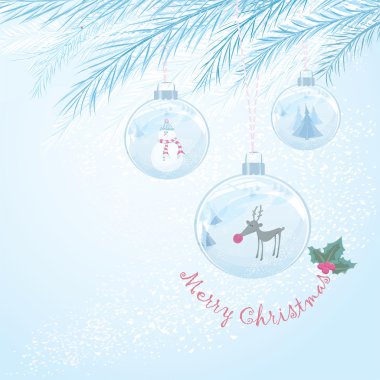 Vector Christmas card with three baubles clipart