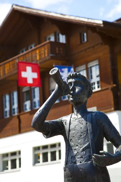 Sculpture of a Trumpeter Boy in Brienz — Stock Photo, Image