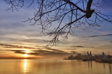 Bodensee (Lake Constance) with Schlosskirche (church) of Friedrichshafen at clipart